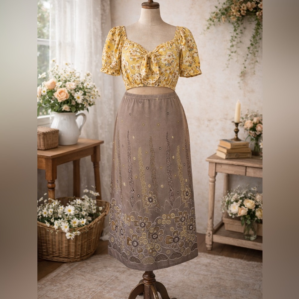 Y2K Stretchy Floral Maxi Skirt